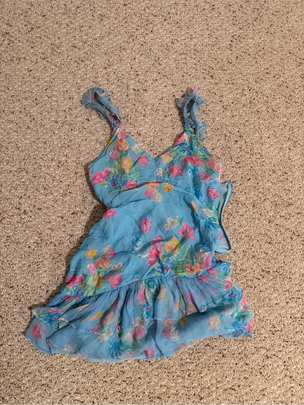 LoveShackFancy Desra Mini Dress in Sky Lullaby Floral Ruffle